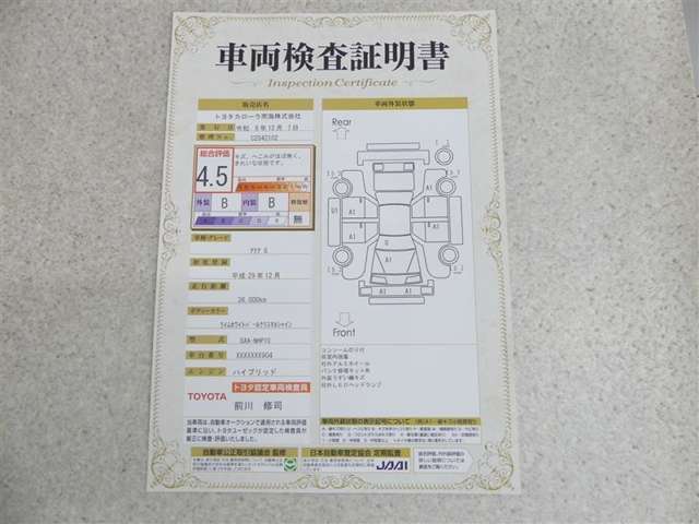 車両検査証明書付きです！だれでも中古車の状態がすぐにわかるよう、車のプロが客観的にチェック。車両の状態やわずかなキズも正確にお伝えします。