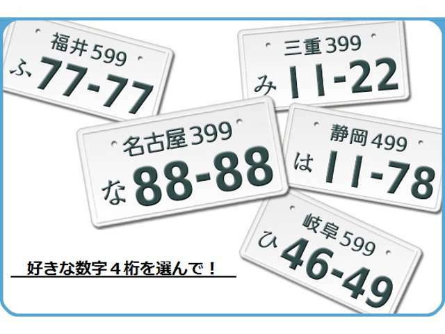 Aプラン画像：好きな数字4桁を選んでお気に入りの1台に！（抽選ナンバーは抽選会数を3回までと限らせて頂きます）