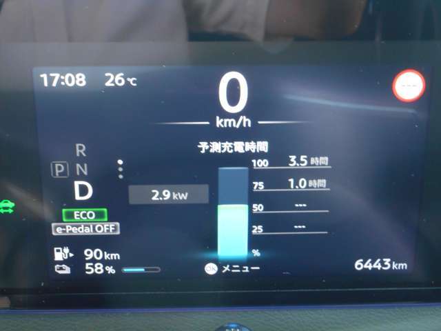 バッテリーの充電状況や充電時間の目安が一目瞭然！メーター内で確認が出来ます。