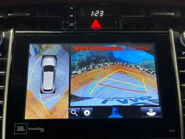 【パノラミックビューモニター】専用のカメラにより、上から見下ろしたような視点で360度クルマの周囲を確認することができます☆死角部分も確認しやすく、狭い場所での切り返しや駐車もスムーズに行えます。