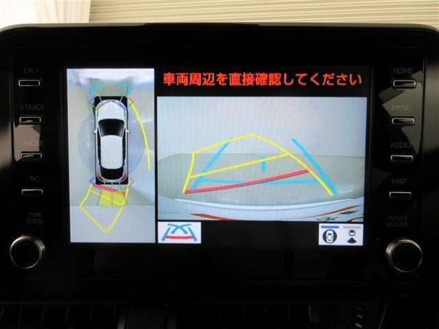 パノラミックビューモニターを装備。車を真上から見るように周囲を確認できます。機能の詳細は販売店スタッフまでお尋ねください。