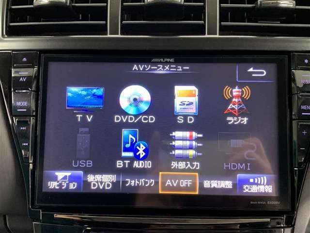 フルセグテレビ、DVD、CD、ブルートゥースオーディオなどが楽しめます。