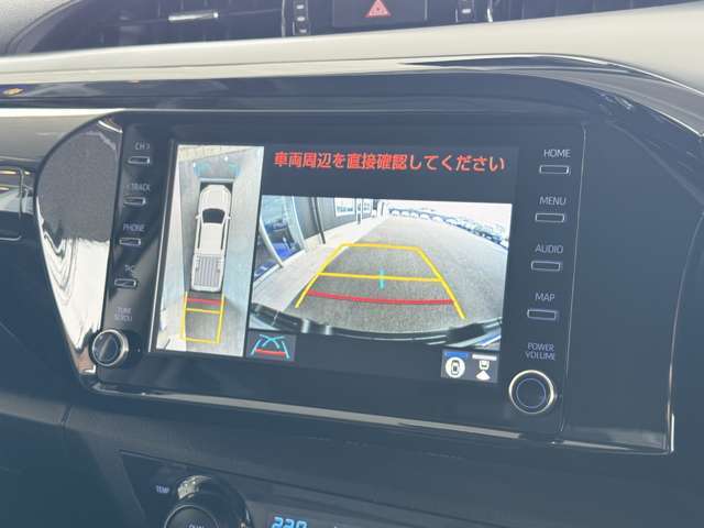 【全周囲カメラ】全周囲カメラがついているので駐車が苦手の方でも安心して後退可能です！ガイドラインも表示されます！クリアランスソナーと合わせて、カメラ映像と音で周囲を確認しながら駐車が可能です！