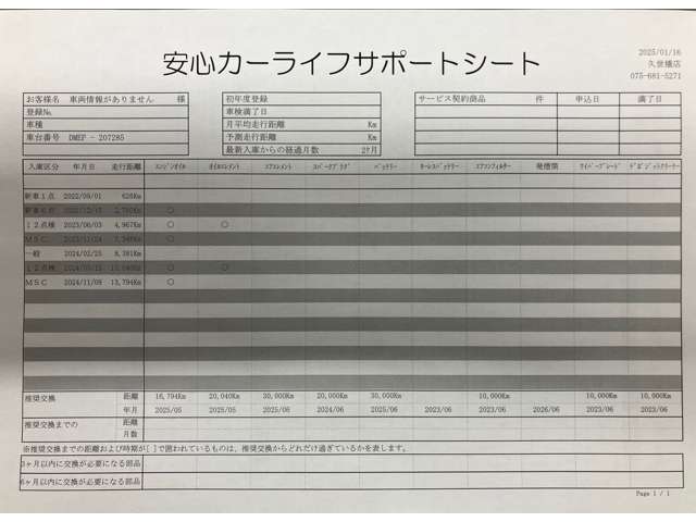 【安心カーライフサポートシート】京滋マツダでは、ご安心いただけるよう、新車をご購入いただいてからの整備歴を明確にしています。