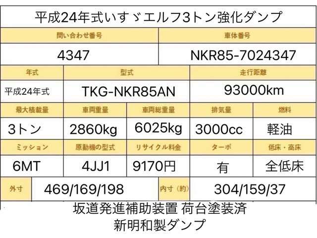 コボレーン 荷寸304/159/37 新明和製！ 荷台塗装済 坂道発進補助装置 ABS ASR