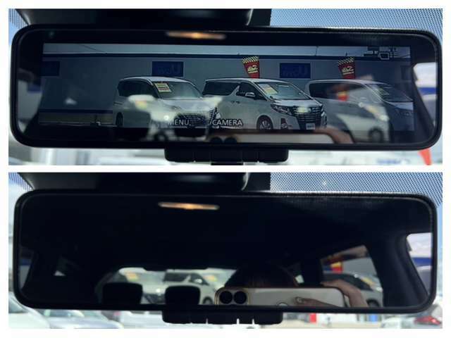 【インテリジェントルームミラー】通常のミラーと、車両後方のカメラで映し出される映像で確認できるモードをお使い頂けます！乗員や荷物で後ろが見えないときに便利です！