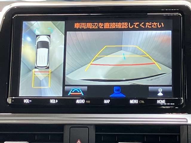 車を上から見下ろしているかのような映像で周囲の状況がひと目で確認、狭い駐車場に駐車するときも安心です♪♪障害物などがあると警告音がなりますので安心して駐車が出来ます★