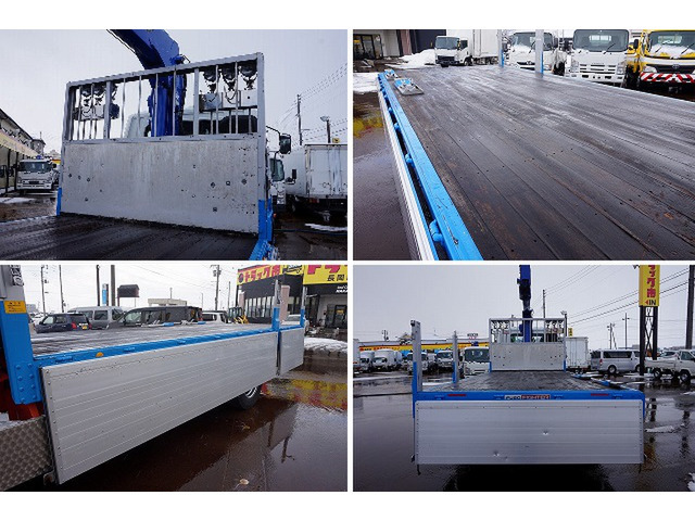 荷台内寸:505×217×69(リア:59) パブコ 五方開 アルミアオリ 中間/リア支柱脱着可 横ねた15本 前立て鳥居鉄板張り/ステンレス製回転Jフック4個/作業灯6個 タダノ6段 2.9t吊りクレーン付