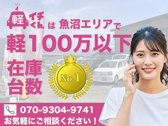 軽イチくんでは100万円以下の軽自動車在庫台数を豊富に取り揃えております。お探しの車がきっと見つかります。