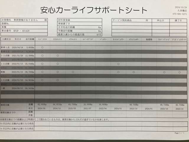 【安心カーライフサポートシート】京滋マツダでは、ご安心いただけるよう、新車をご購入いただいてからの整備歴を明確にしています。