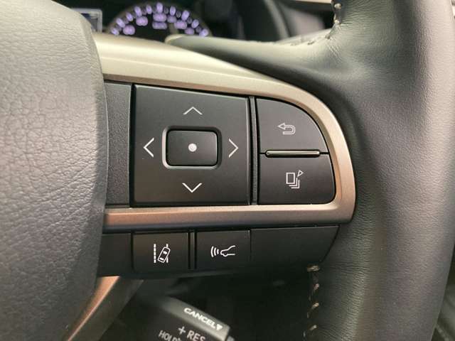 前方の車との車間を設定し、スピードを上げたり緩めたりを自動で行ってくれる追尾式の「レーダークルーズ」。上級装備の一つです！高級車にしかつかない嬉しい機能です。