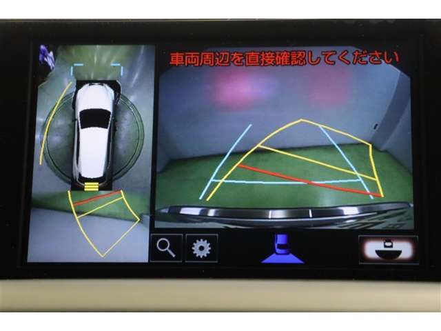 ハンドル操作にあわせてガイドラインが変化するバックガイドモニター搭載。全方位、フロント、左右側面モニターも搭載しているので、周囲の状況を確認しながら駐車出来ます。慣れない場所でも心強いですよ。