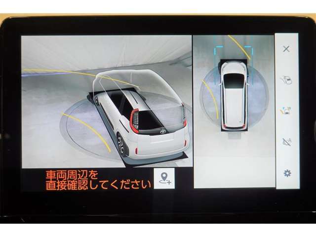 サイドビューで右左折時に運転席からは見えないところも映し出してくれるので安心♪ ※あくまでも補助的な装置なので目視確認もお忘れなく！