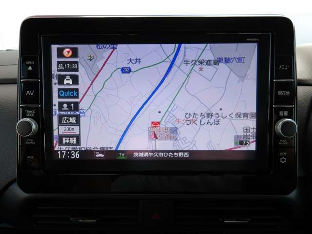 日産純正ナビ装着。操作しやすいので毎日のお出かけも安心。