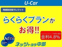 分割のお支払いも大歓迎。　お客様のニーズに合わせてご購入しやすくなる「らくらくプラン（残価型クレジット）」もございます。　ご希望の車があっても予算オーバーと諦める前に、ご相談ください。