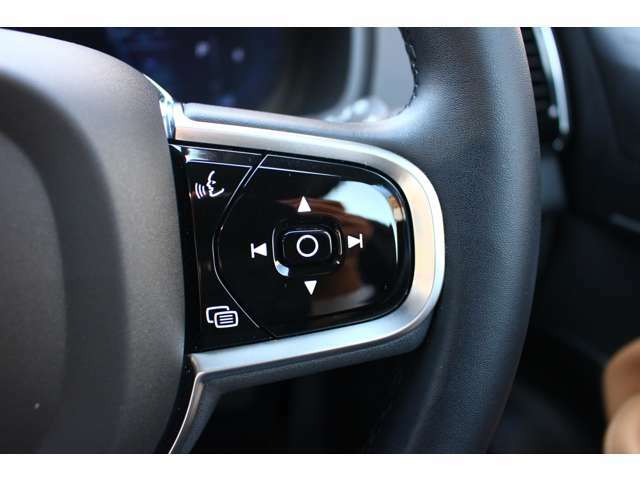 ステアリングの右側スイッチでは、オーディオのボリューム操作や車両の燃費情報を確認できます。