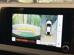 【パノラミックビューモニター】前後左右のカメラの映像をモニターに表示。真上から見ているような視点で周囲を確認できます。