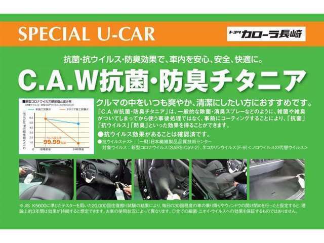 カローラ長崎スペシャルUーcar車内全体に抗菌、抗ウィルス、防臭効果を持つ微粒子をコーティング施工