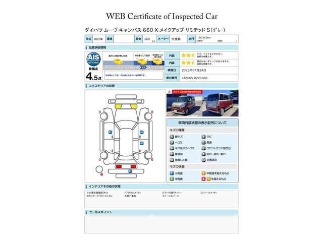 第三者評価機関「AIS社」の車両検査済み！総合評価4.5点（評価点はAISによるS～Rの評価で令和7年7月現在のものです）です♪