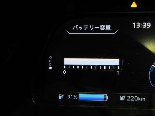 メーターも電気自動車専用。必要な情報をひと目で確認　バッテリの容量がありまだまだ安心して乗れます