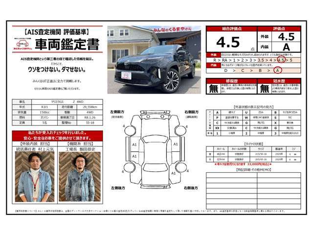 ☆第三者機関AISによる査定内容を情報開示☆　当社でも査定しておりますが2段階査定する事で、より『透明性』の高いご提案をさせて頂きます！　実際のAIS鑑定書もお見せできますのでお気軽にお問合せ下さい♪