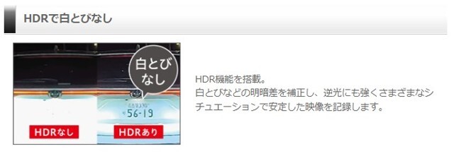 HDR機能を搭載。白とびなどの明暗差を補正し、逆光にも強くさまざまなシチュエーションで安定した映像を記録します。