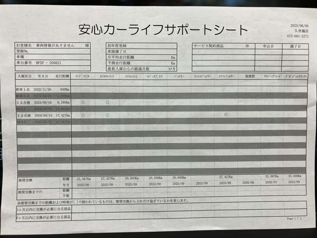 【安心カーライフサポートシート】京滋マツダでは、ご安心いただけるよう、新車をご購入いただいてからの整備歴を明確にしています。