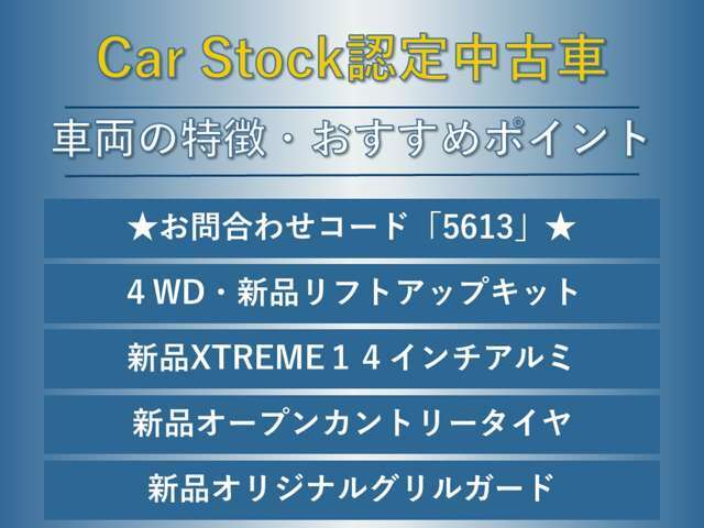 新品リフトアップ　新品XTREME14インチアルミ　新品オープンカントリーホワイトレタータイヤ　オリジナルグリルガード　ルーフラック　TSS　メモリーナビTV　バックカメラ　キーレス　ETC