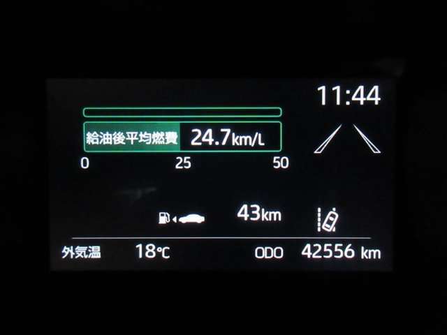 ディスプレイには、平均燃費、外気温、航続可能距離などの情報が表示されます。