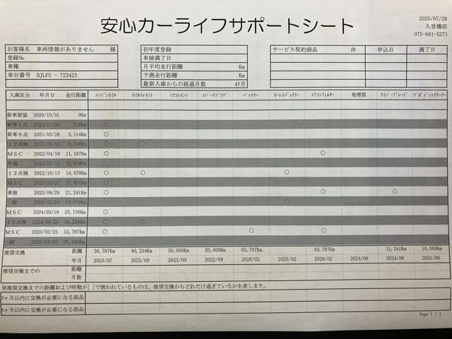 【安心カーライフサポートシート】京滋マツダでは、ご安心いただけるよう、新車をご購入いただいてからの整備歴を明確にしています。