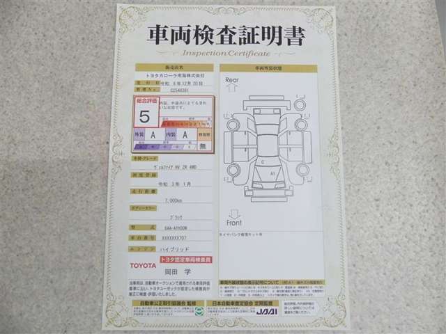 車両検査証明書付き。