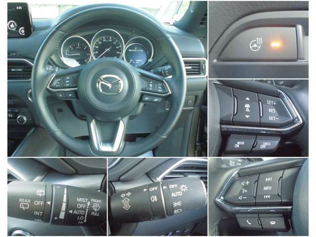 本革巻きステアリングには、便利なステアリングスイッチ装備♪ハンドルが冷たくて触りたくない。そんな時に活躍するステアリングヒーターも搭載です☆