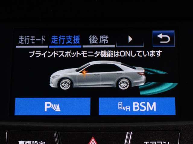 BSM（ブラインドスポットモニタ）！隣の車線を走る車両をレーダーで検知し、ドアミラーでは確認しにくい後側方エリアに存在する車両に加えて、急接近してくる車両も検知します。