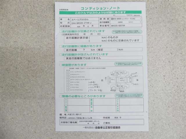 こちらにお車の状態が記入されています！