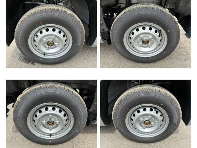 145/80R12サイズのタイヤを履いています。専用デザインのホイールカバーで足元が締まります。
