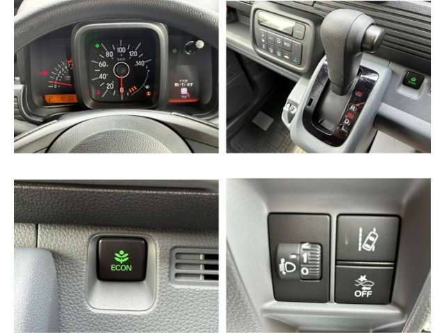 見やすいメーター、シフトノブ、エコモードの操作スイッチ、Honda SENSINGです。
