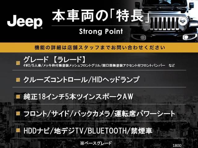 本車両の主な特徴をまとめました。上記の他にもお伝えしきれない魅力がございます。是非お気軽にお問い合わせ下さい。