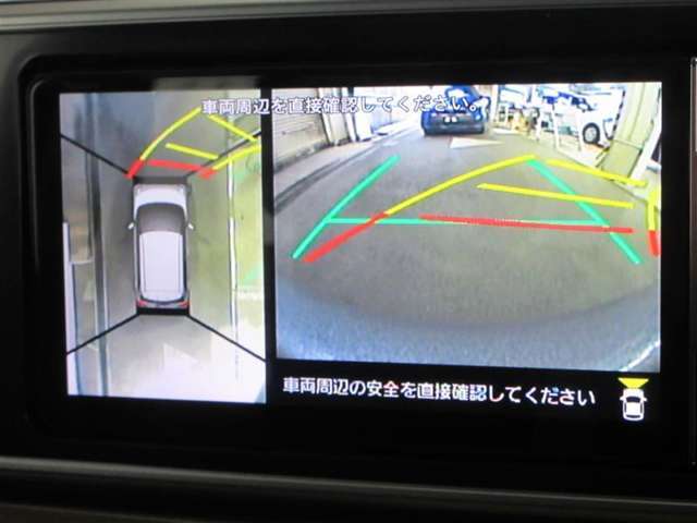 パノラミックビューモニター付きです。車両を上から見たような映像をディスプレイオーディオ画面に表示。運転席からの目視だけでは見にくい、車両周辺の状況をリアルタイムでしっかり確認できます。