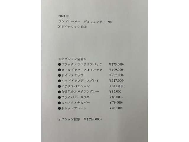 オプション価格内容となります。センス良くオプションが組み込まれた1台となります。