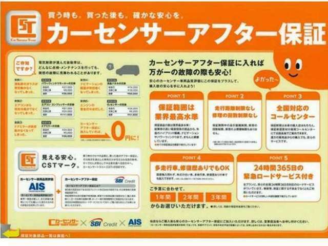 4.修理の累積上限額、走行距離制限なし！（国産車の場合）5.24時間365日50Kmまでロードサービス付き！6.保証範囲業界トップクラスの237項目！