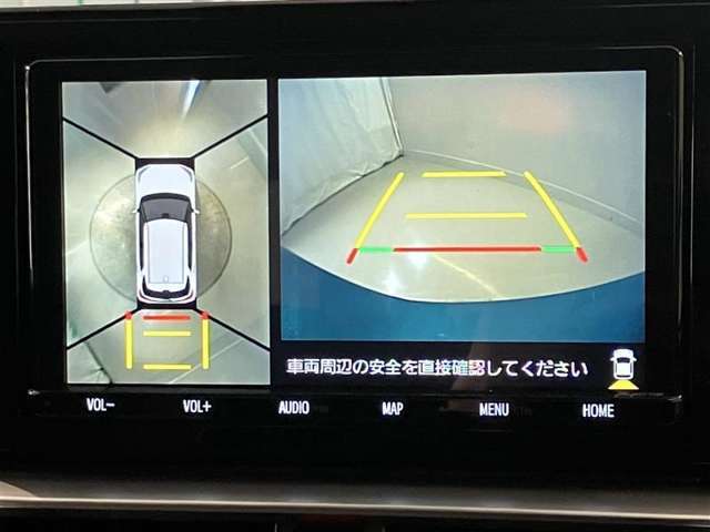 車庫入れなど後進運転時に死角をモニターで確認ができて安全です♪　ステアリング操作の参考になるガイド線も表示しますので車庫入れがニガテな方も安心ですネ！