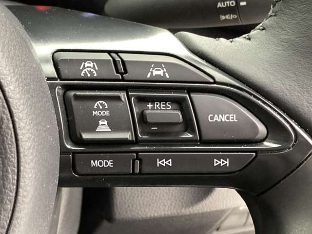 前方の車との車間を設定し、スピードを上げたり緩めたりを自動で行ってくれる追尾式の「レーダークルーズ」。上級装備の一つです！高級車にしかつかない嬉しい機能です。