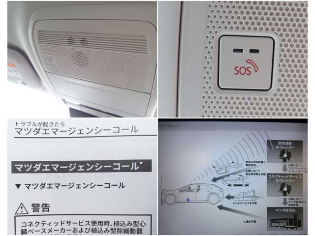 【安心のサポート体制】事故や故障時などお困りの際に〈SOSボタン〉を押してください。オペレーターが丁寧にサポート致します。（新車登録から3年以内は無料でご利用いただけます。それ以降は有料となります。）