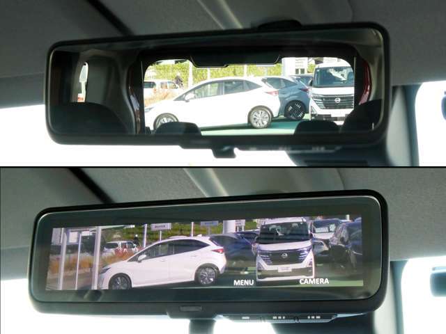 車両後方のカメラ映像をミラー面に映し出して、いつでもクリアな後方視界を確保する、インテリジェントルームミラー！