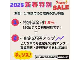 新春特別企画、低金利1.9％ローンと査定額5万円アップのチャンスです！