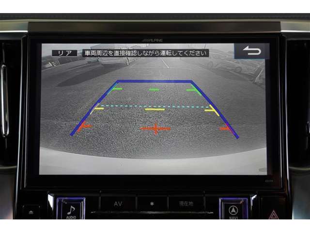 【バックモニター】　後退時に車両の後ろ側を表示します。車庫入れなどでバックする際に安心です。