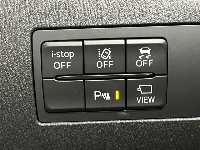 アイドリングストップ機構、車線逸脱警報システム、横滑り防止装置、パーキングセンサーの解除ボタンと、360°ビューモニターの手動表示ボタンは運転席足元にあります。