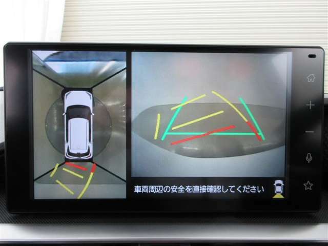 パノラミックビューモニターを装備。車を真上から見るように周囲を確認できます。機能の詳細は販売店スタッフまでお尋ねください。