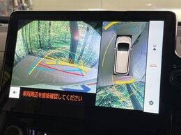 【パノラミックビューモニター】専用のカメラにより、上から見下ろしたような視点で360度クルマの周囲を確認することができます☆死角部分も確認しやすく、狭い場所での切り返しや駐車もスムーズに行えます。