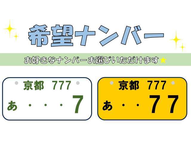 ★希望ナンバー★縁起がいい数字や語呂合わせなど、さまざまな決め方があります。日頃から目にする機会が多い車のナンバーに自身の気に入ったナンバーを選ぶことで、より気分も高まることでしょう。※抽選対象有